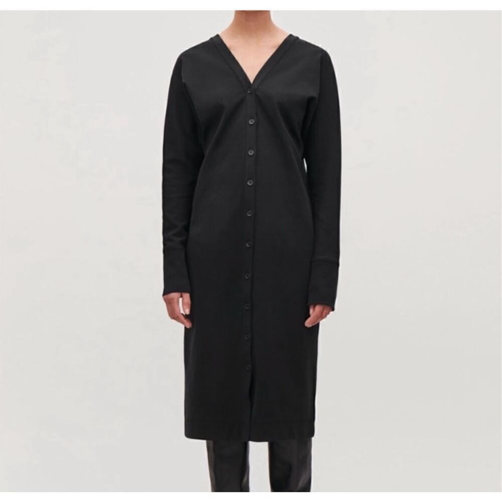 COS deep v neck cotton  jersey dress in black size EU small